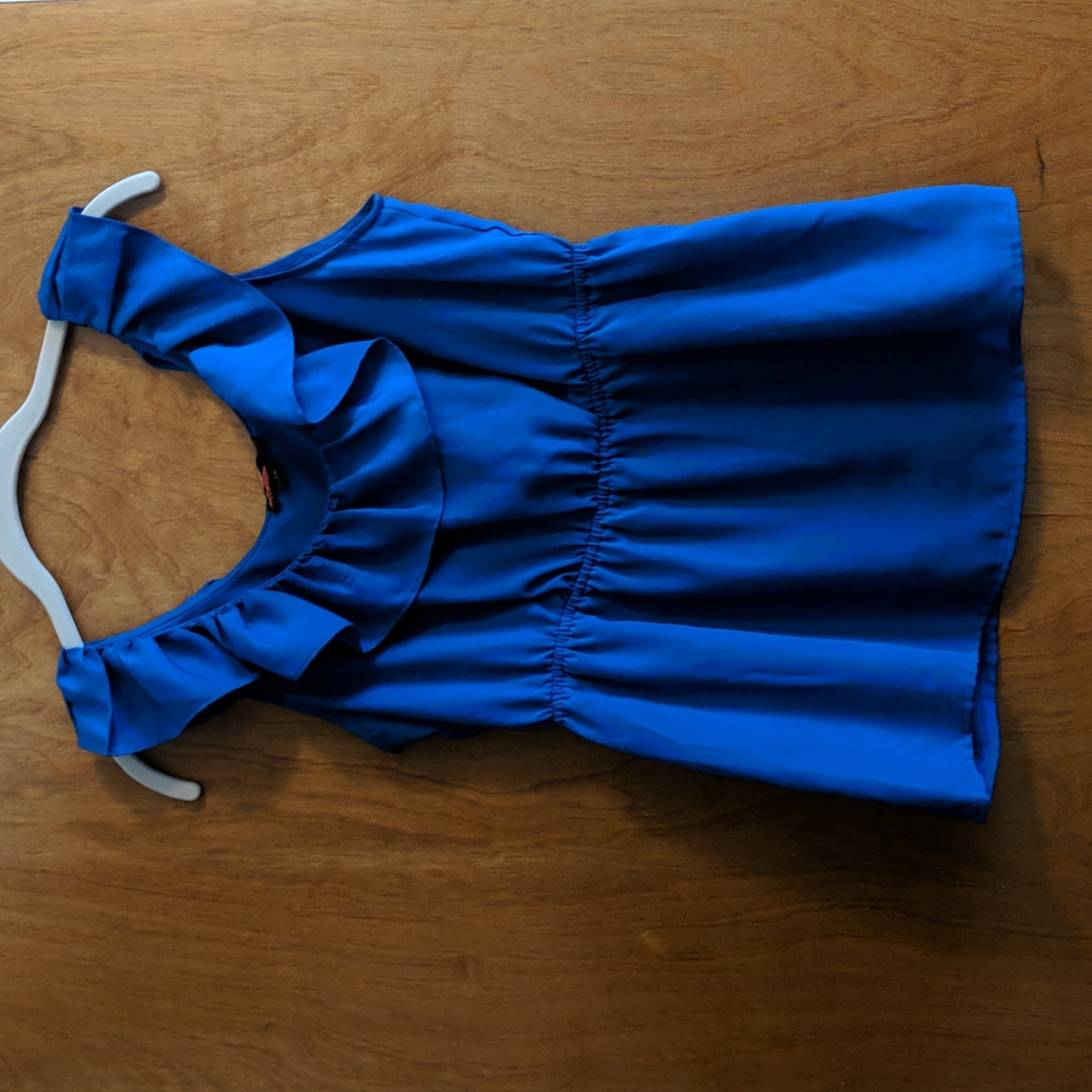 Royal blue ruffled blouse, size S